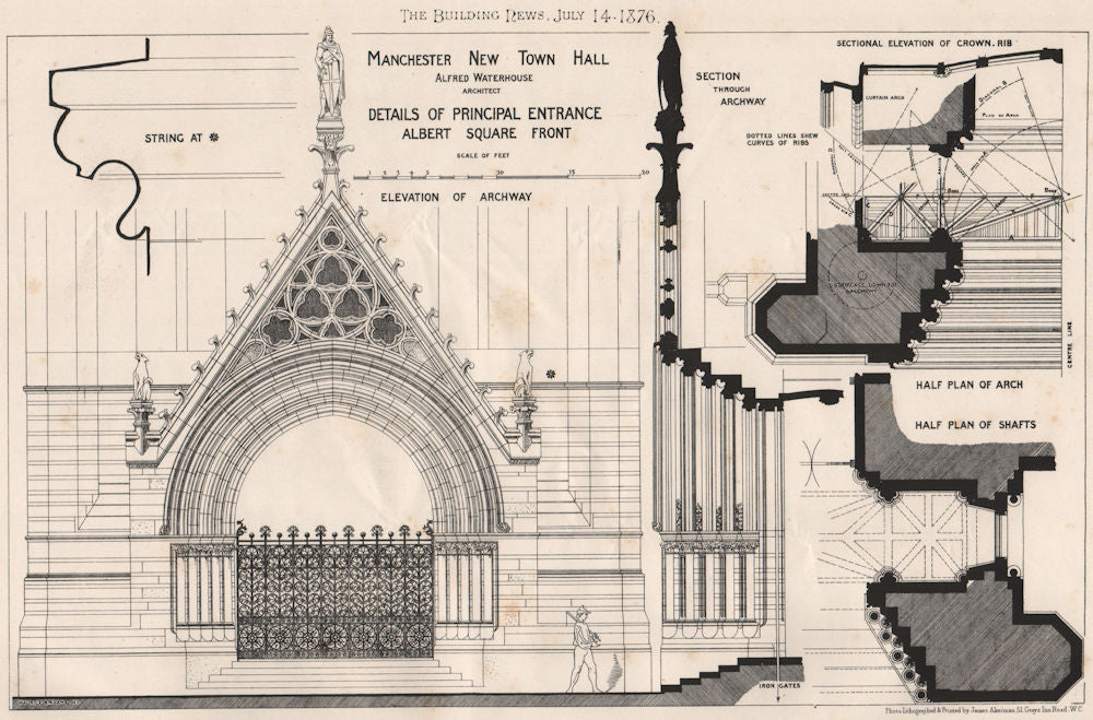 Manchester new Town Hall; Main entrance, Albert Square; Alfred Waterhouse 1876